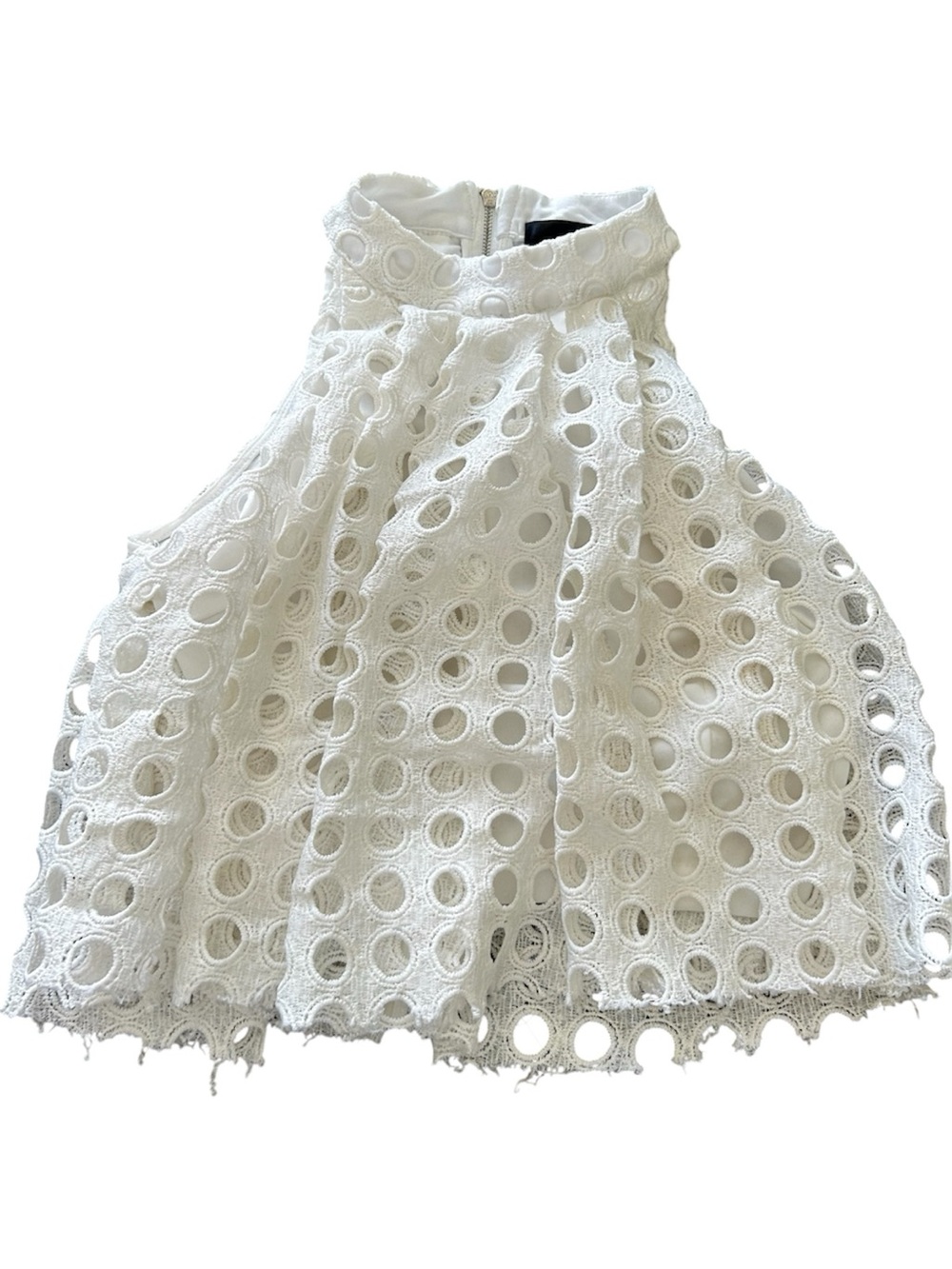 Aqua white eyelet cropped sleeveless top raw hem